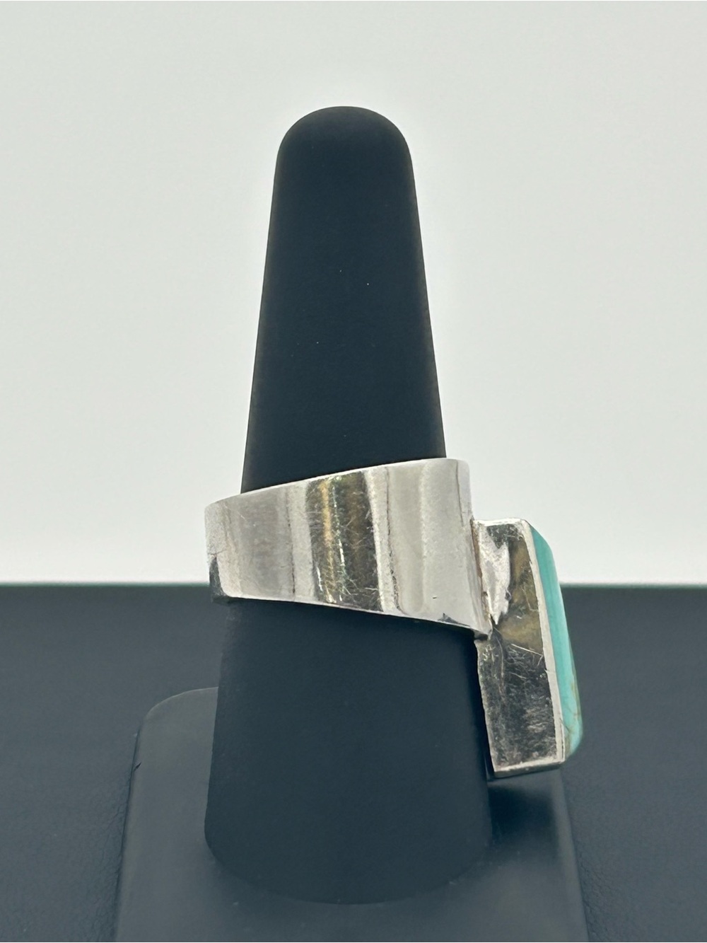 Sterling Silver Turquoise Rectangle Statement Ring - Picture 3 of 12